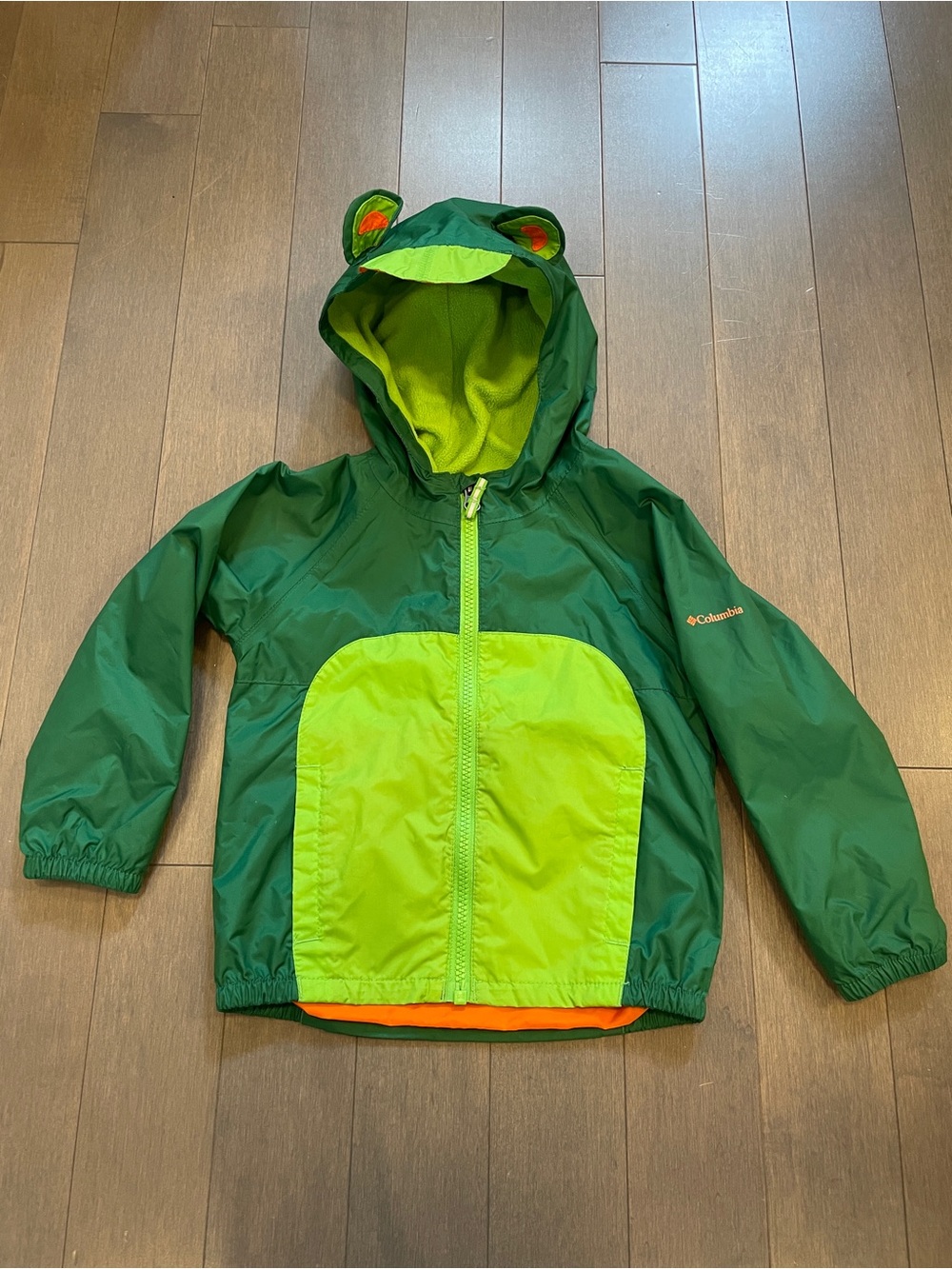 Columbia Green Two-Tone Frog Hood Rain Jacket